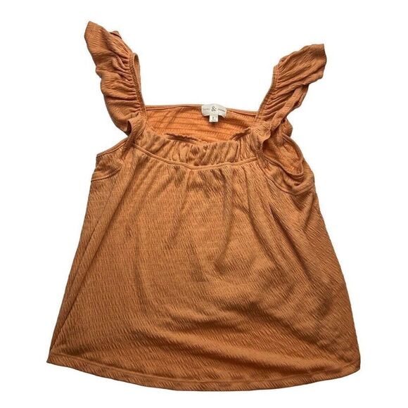 Thyme And Honey Smocked Tank Top Womans Large Ruffle Sleeveless - Picture 1 of 4